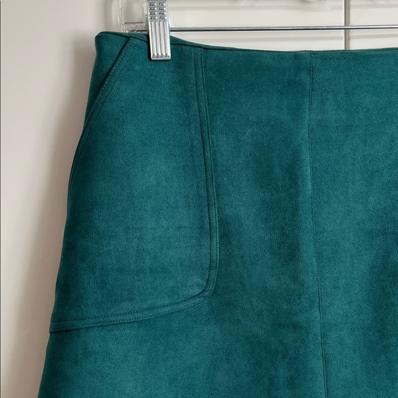 NWOT TWIK Deep Teal A-Line Faux Suede Mini Skirt Pockets Zipper Lined, Size M - Picture 3 of 9